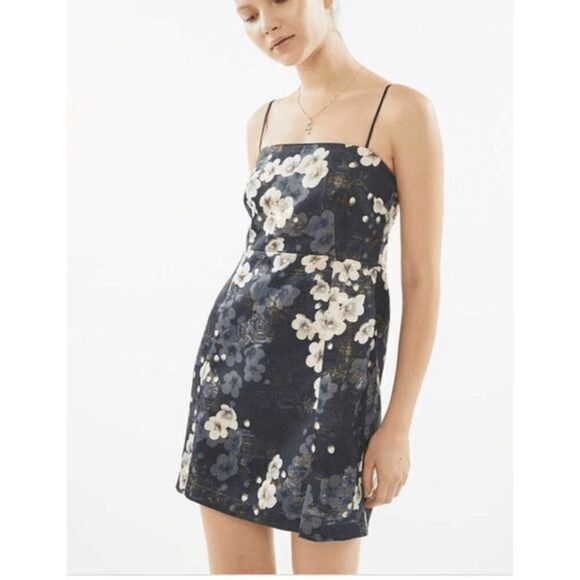 Urban Outfitters Dresses & Skirts - Urban Outfitters Packer Notched Mini Dress in Metallic Floral size Medium